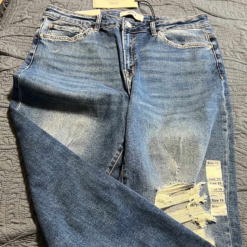Women's Blue Flared Distressed Jeans - Size 15